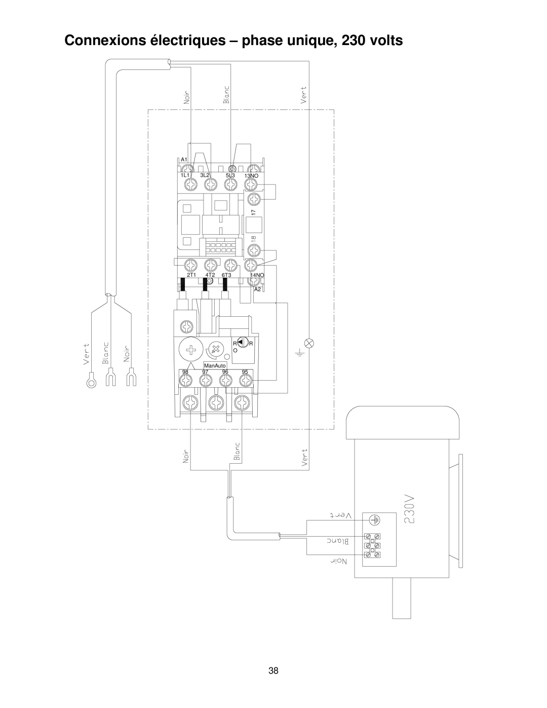 Powermatic 15HH operating instructions Connexions électriques phase unique, 230 volts 