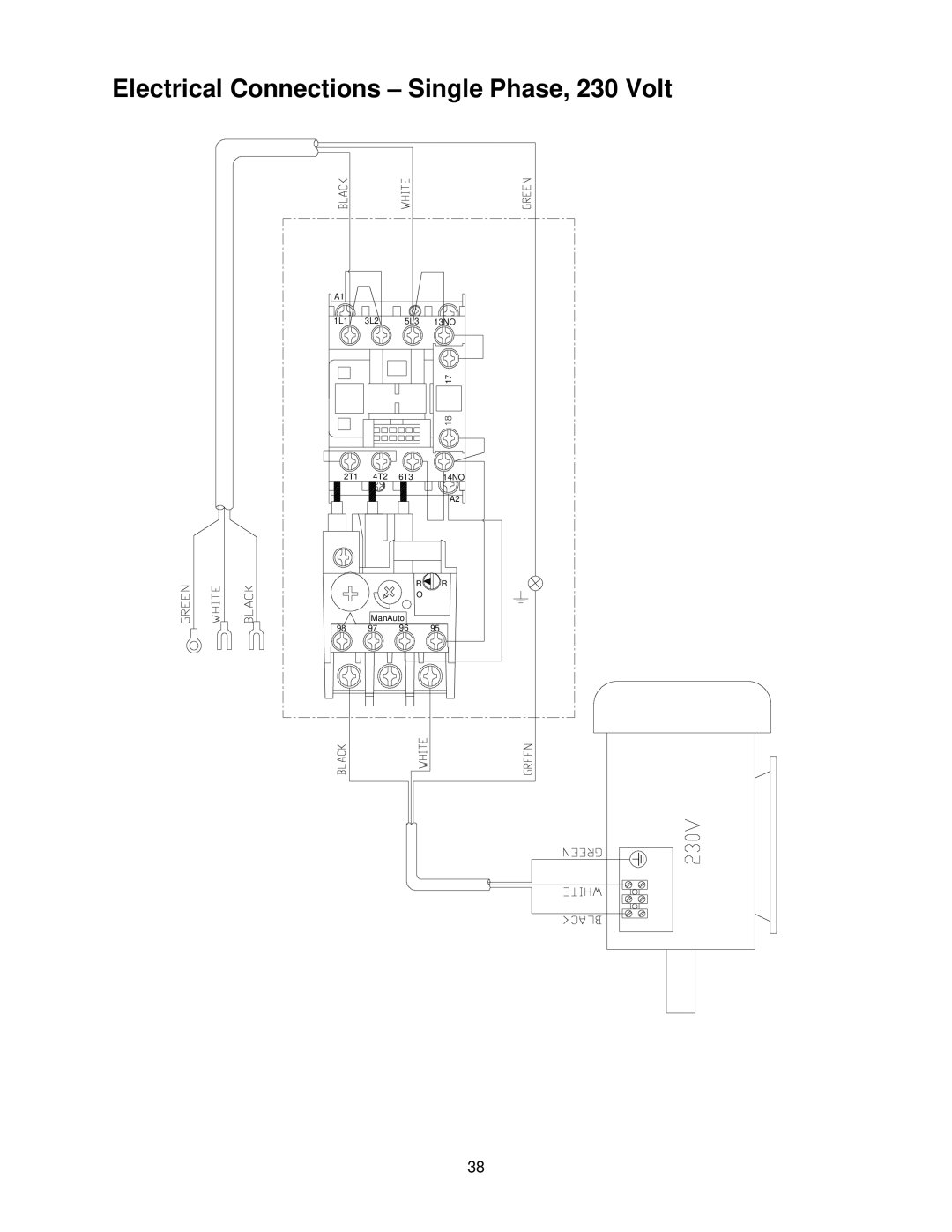 Powermatic 15HH operating instructions Electrical Connections Single Phase, 230 Volt 