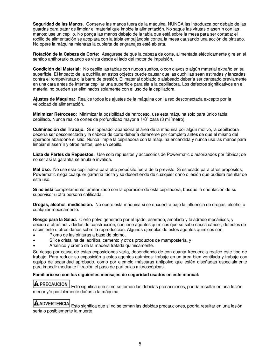 Powermatic 15HH operating instructions 