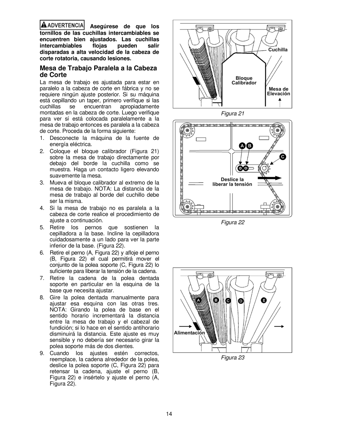 Powermatic 15HH operating instructions Mesa de Trabajo Paralela a la Cabeza de Corte 