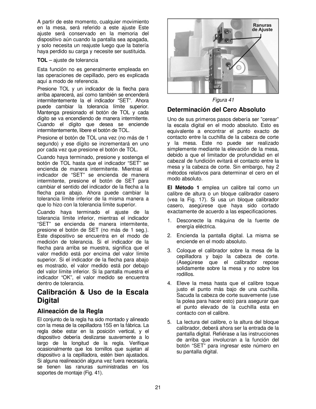 Powermatic 15HH operating instructions Alineación de la Regla, Determinación del Cero Absoluto 