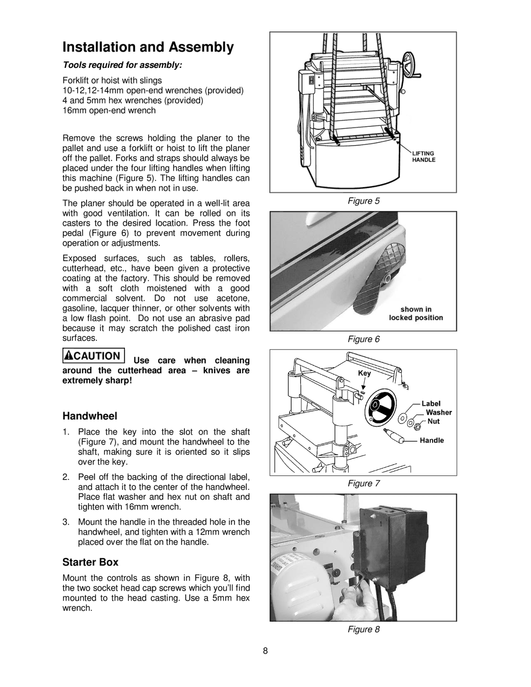 Powermatic 15HH operating instructions Installation and Assembly, Handwheel, Starter Box 