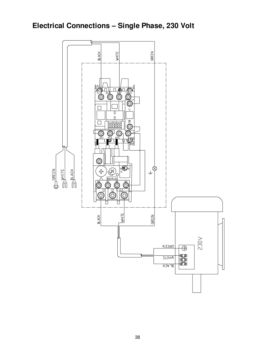 Powermatic 15S, 15H operating instructions Electrical Connections Single Phase, 230 Volt 