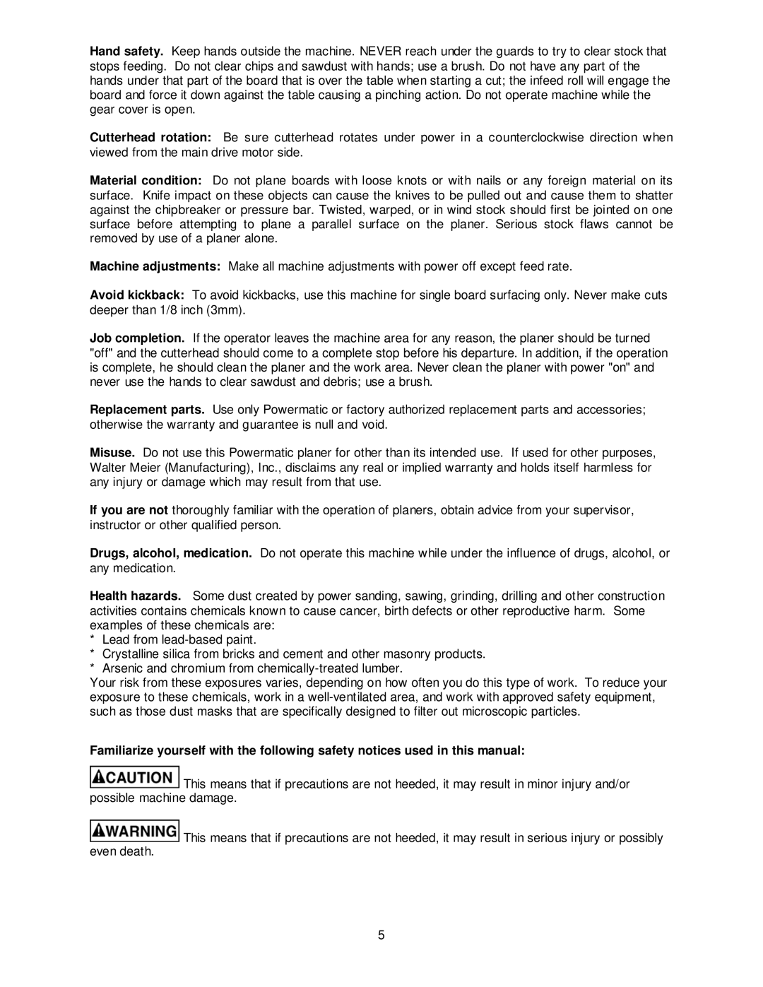 Powermatic 15H, 15S operating instructions 