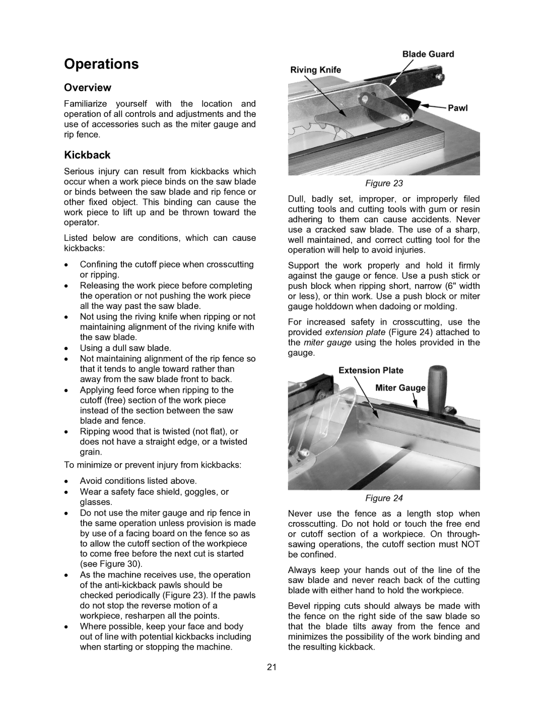 Powermatic 2000 operating instructions Operations, Overview, Kickback 