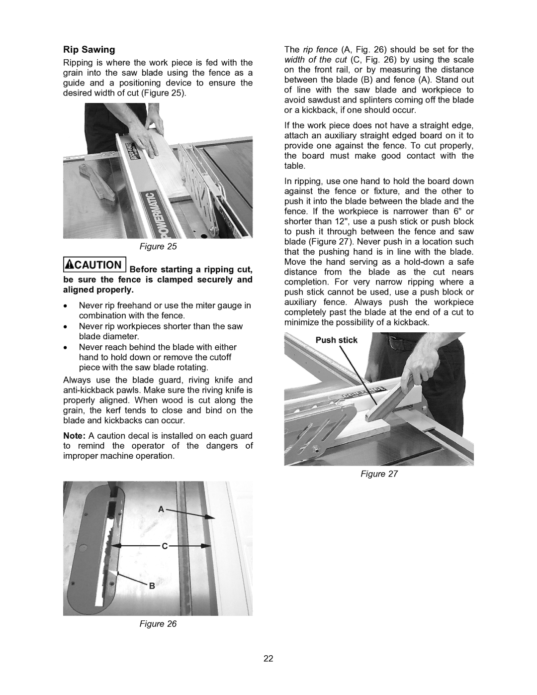 Powermatic 2000 operating instructions Rip Sawing 