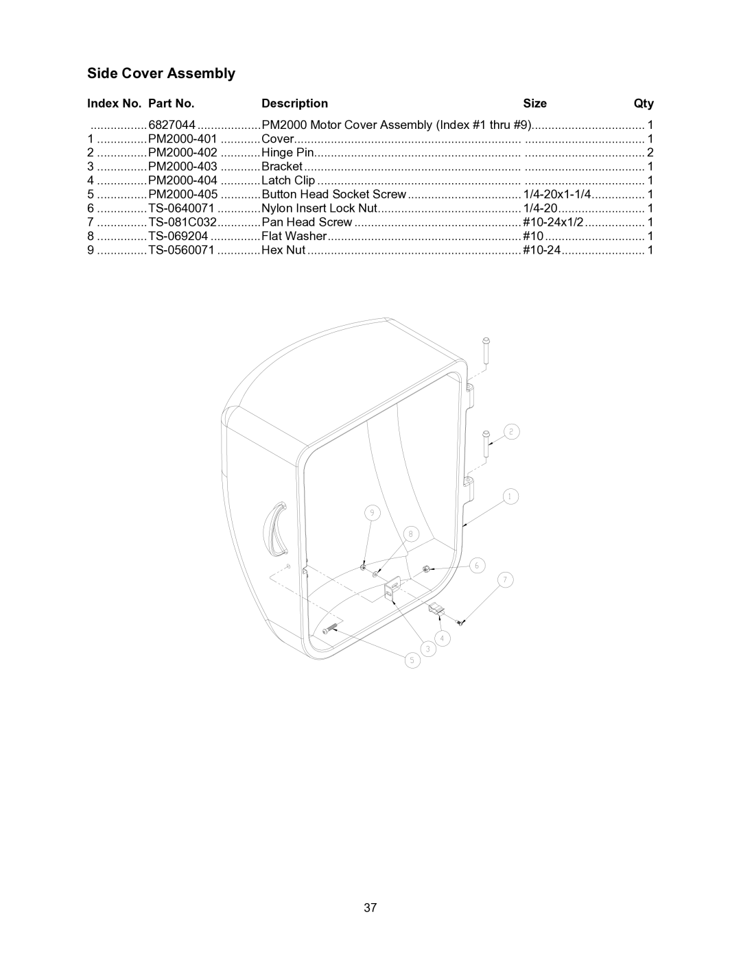 Powermatic 2000 operating instructions Side Cover Assembly 