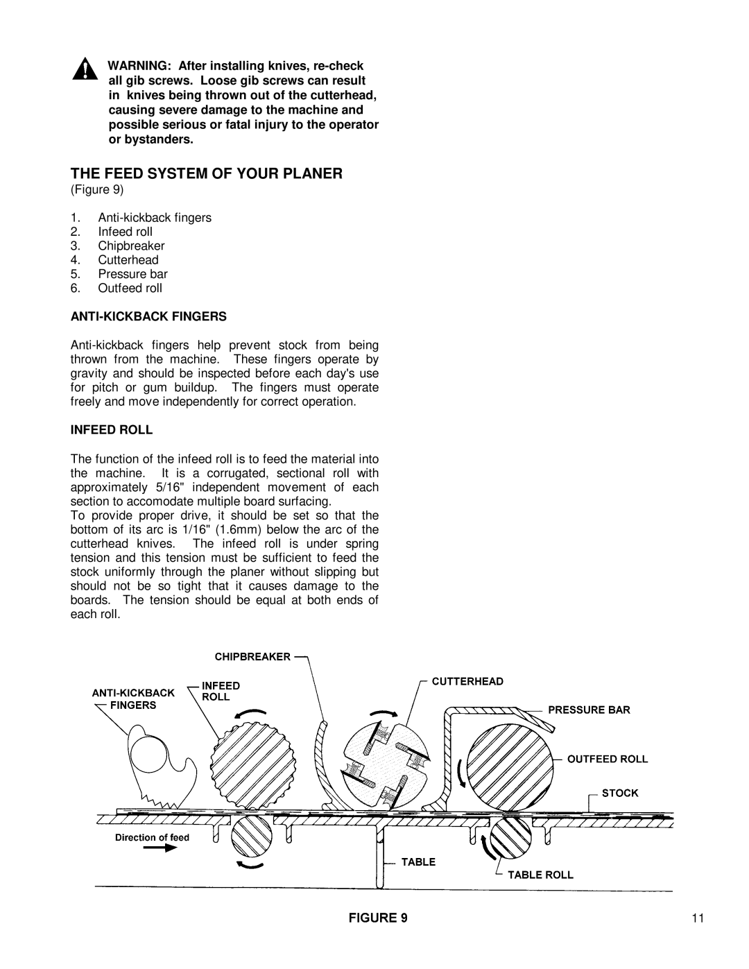 Powermatic 201 instruction manual Feed System of Your Planer 