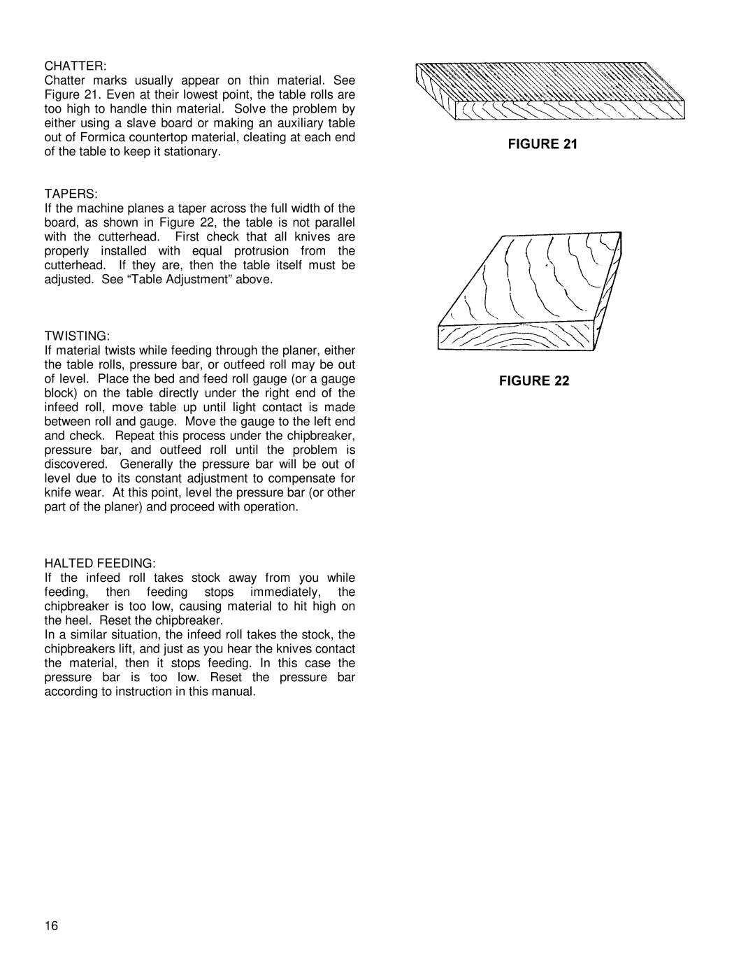 Powermatic 201 instruction manual Chatter 