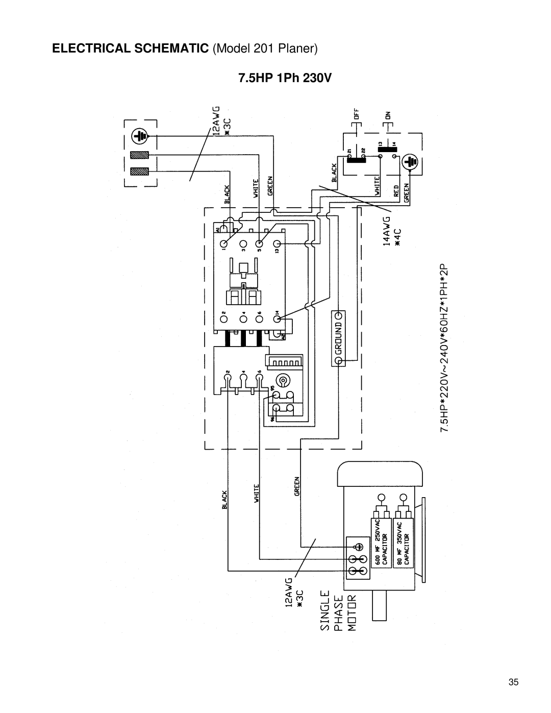 Powermatic instruction manual Electrical Schematic Model 201 Planer 5HP 1Ph 