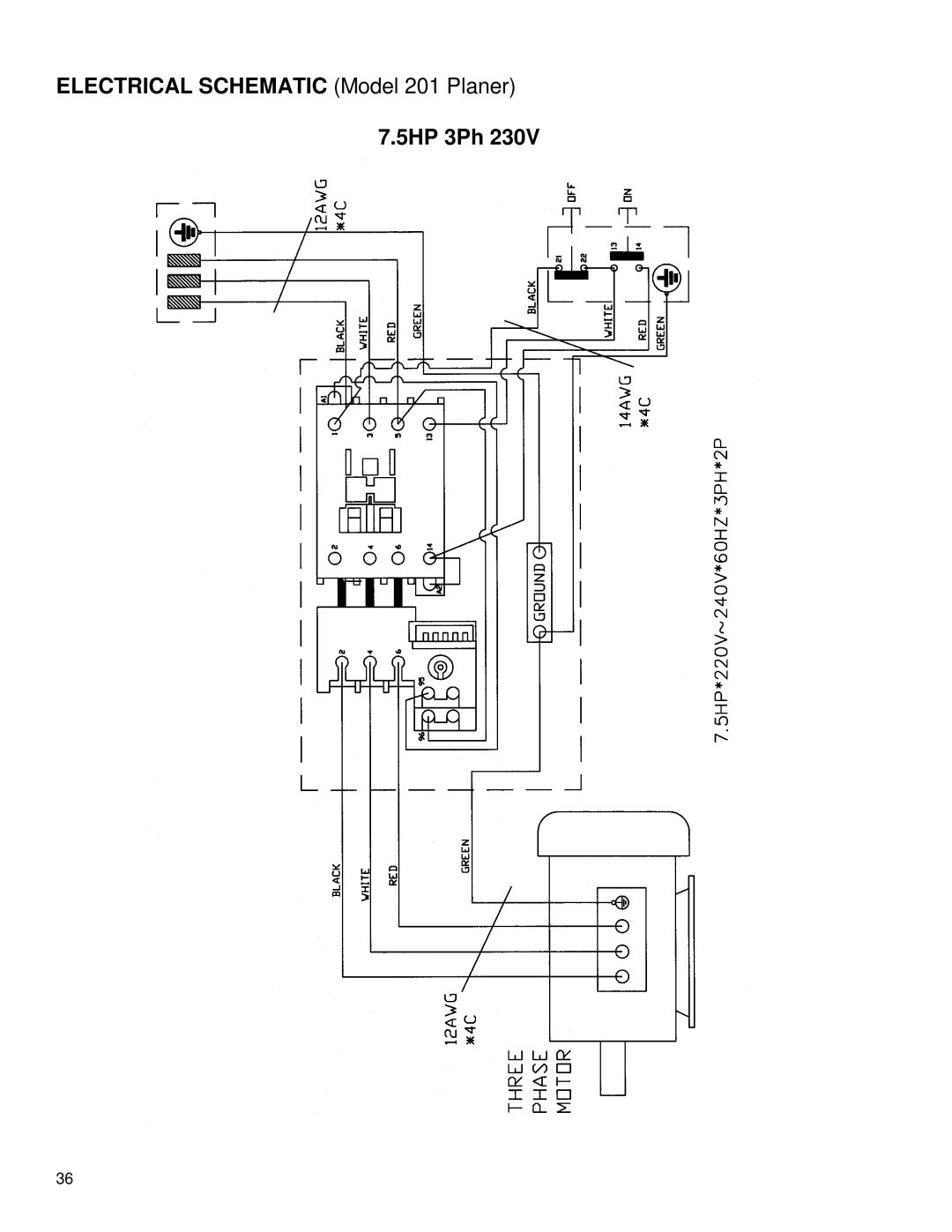 Powermatic instruction manual Electrical Schematic Model 201 Planer 5HP 3Ph 