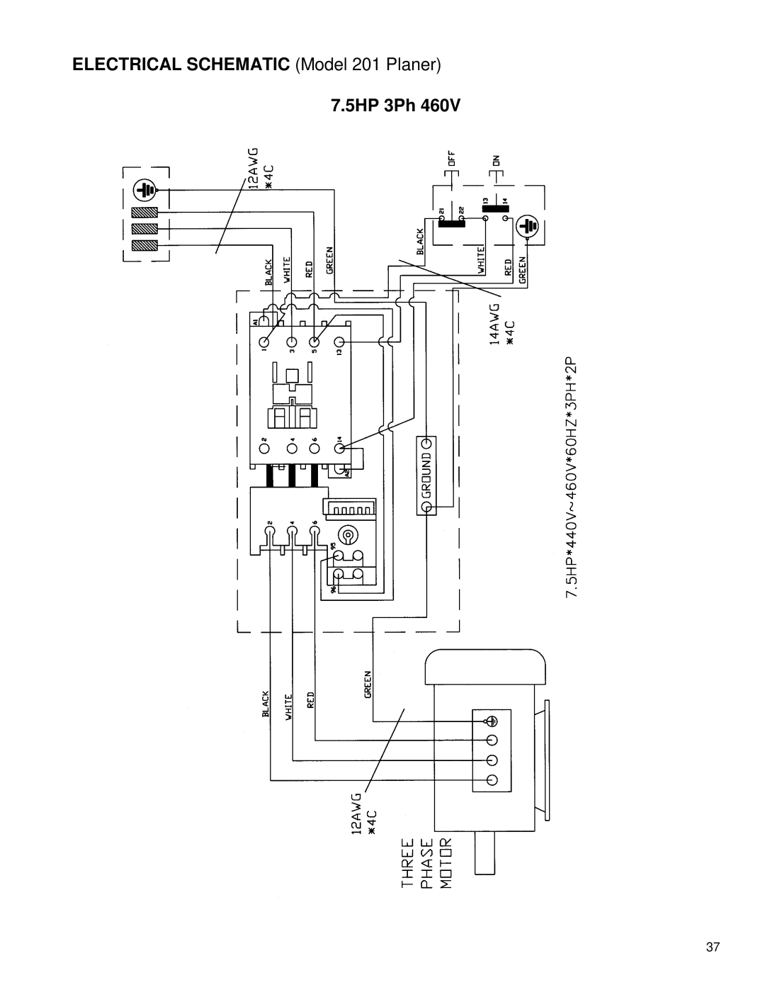 Powermatic instruction manual Electrical Schematic Model 201 Planer 5HP 3Ph 