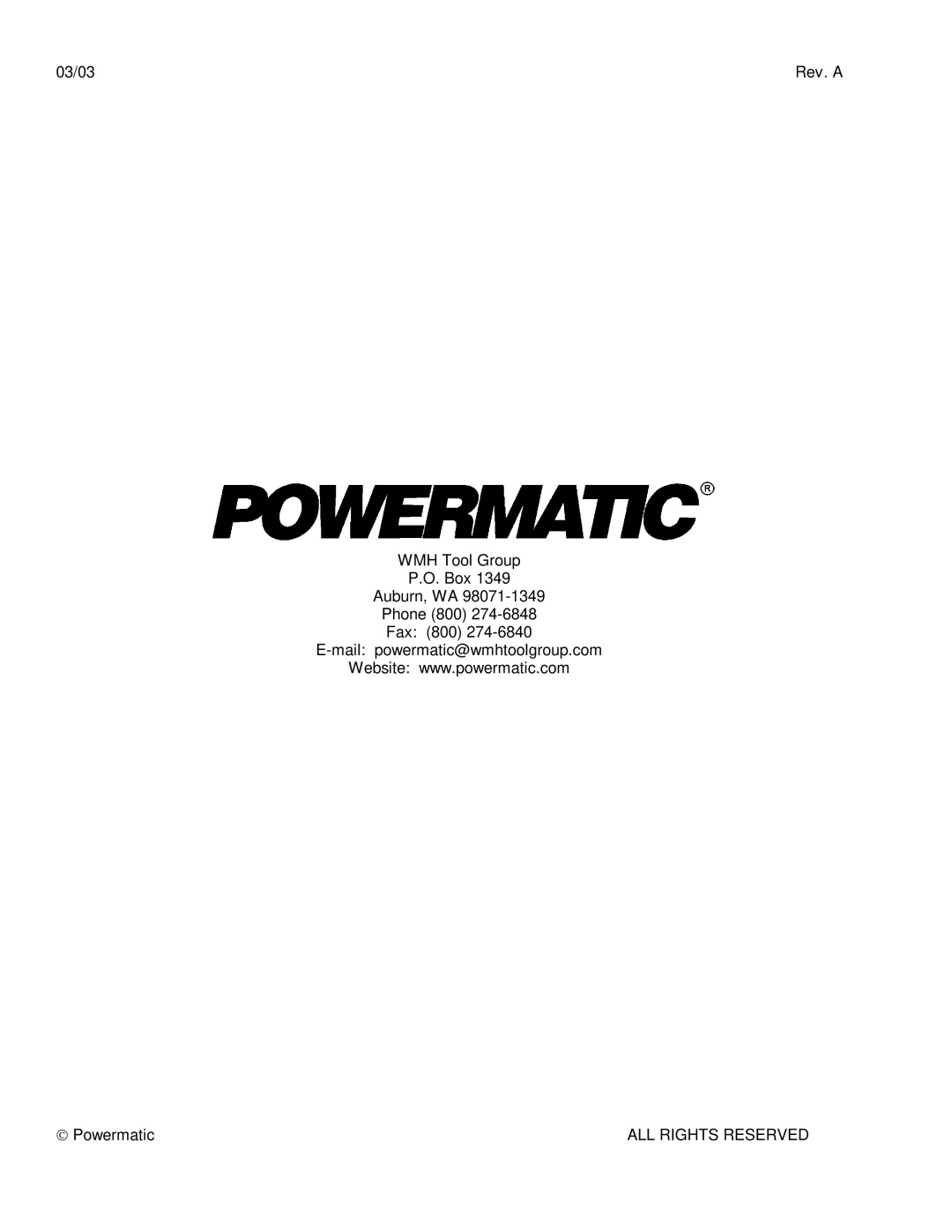 Powermatic 201 instruction manual ALL Rights Reserved 