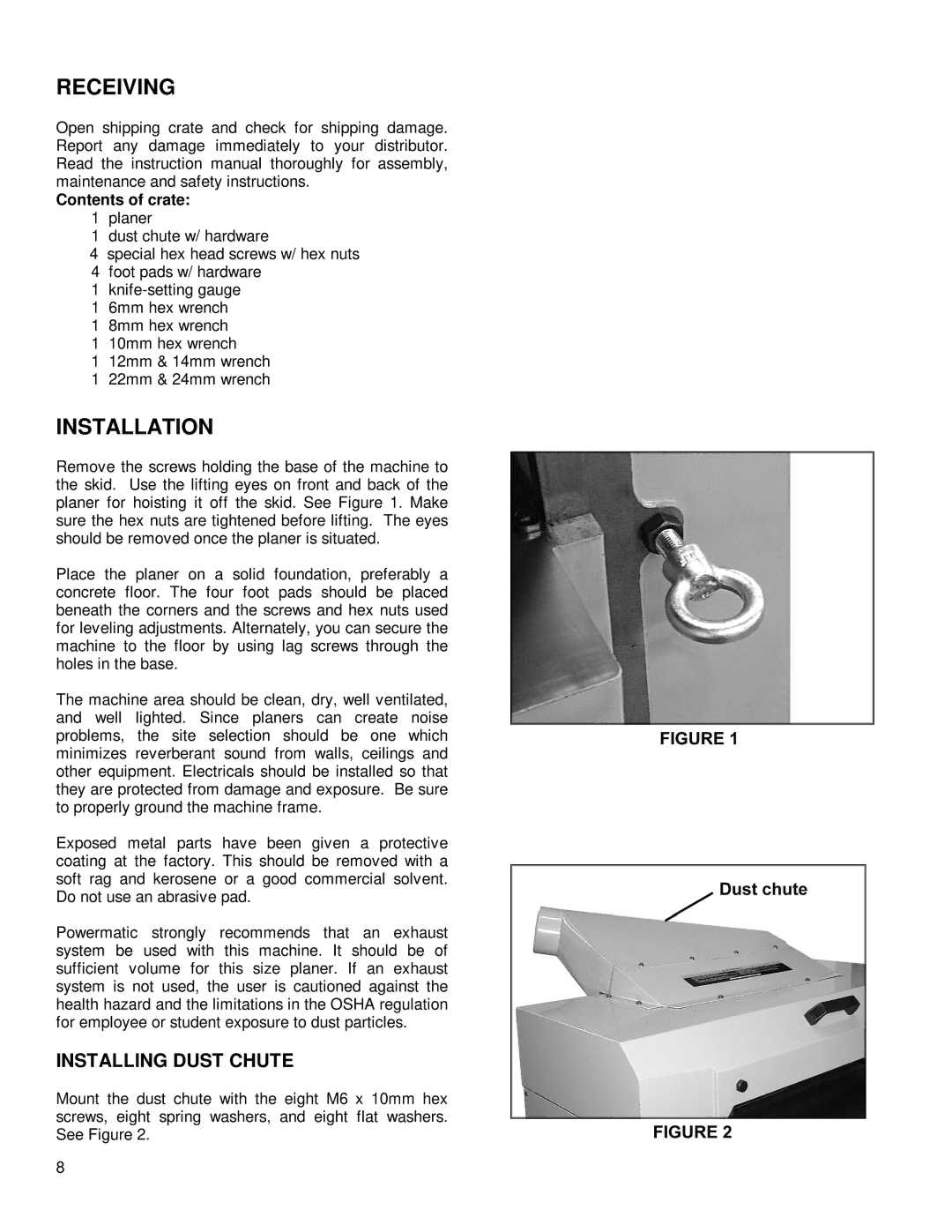 Powermatic 201 instruction manual Receiving, Installation 