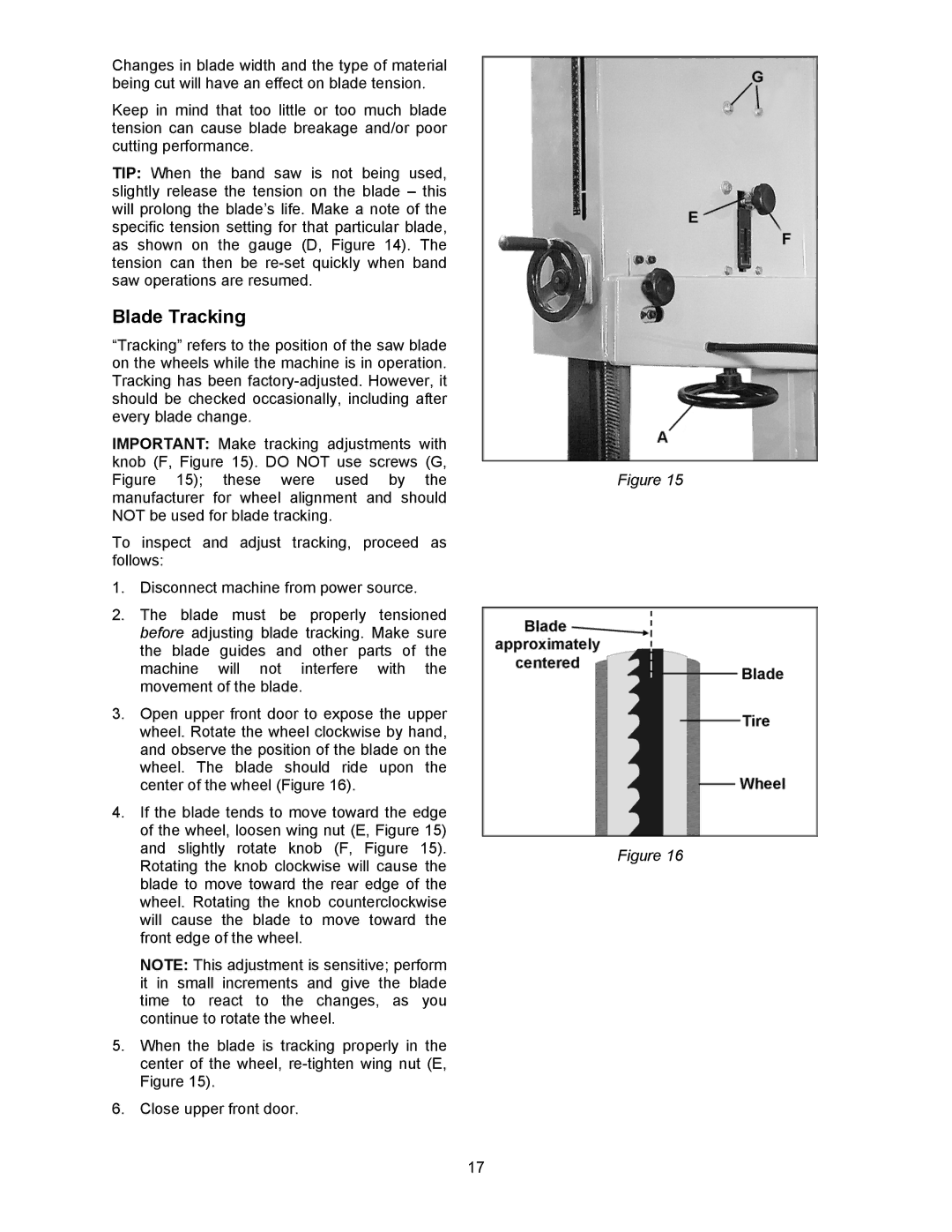 Powermatic 2415, 2013 operating instructions Blade Tracking 