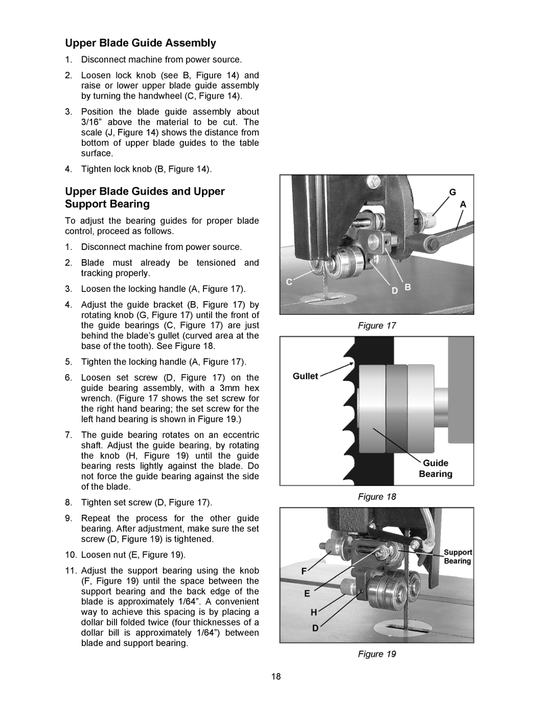 Powermatic 2013, 2415 operating instructions Upper Blade Guide Assembly, Upper Blade Guides and Upper Support Bearing 