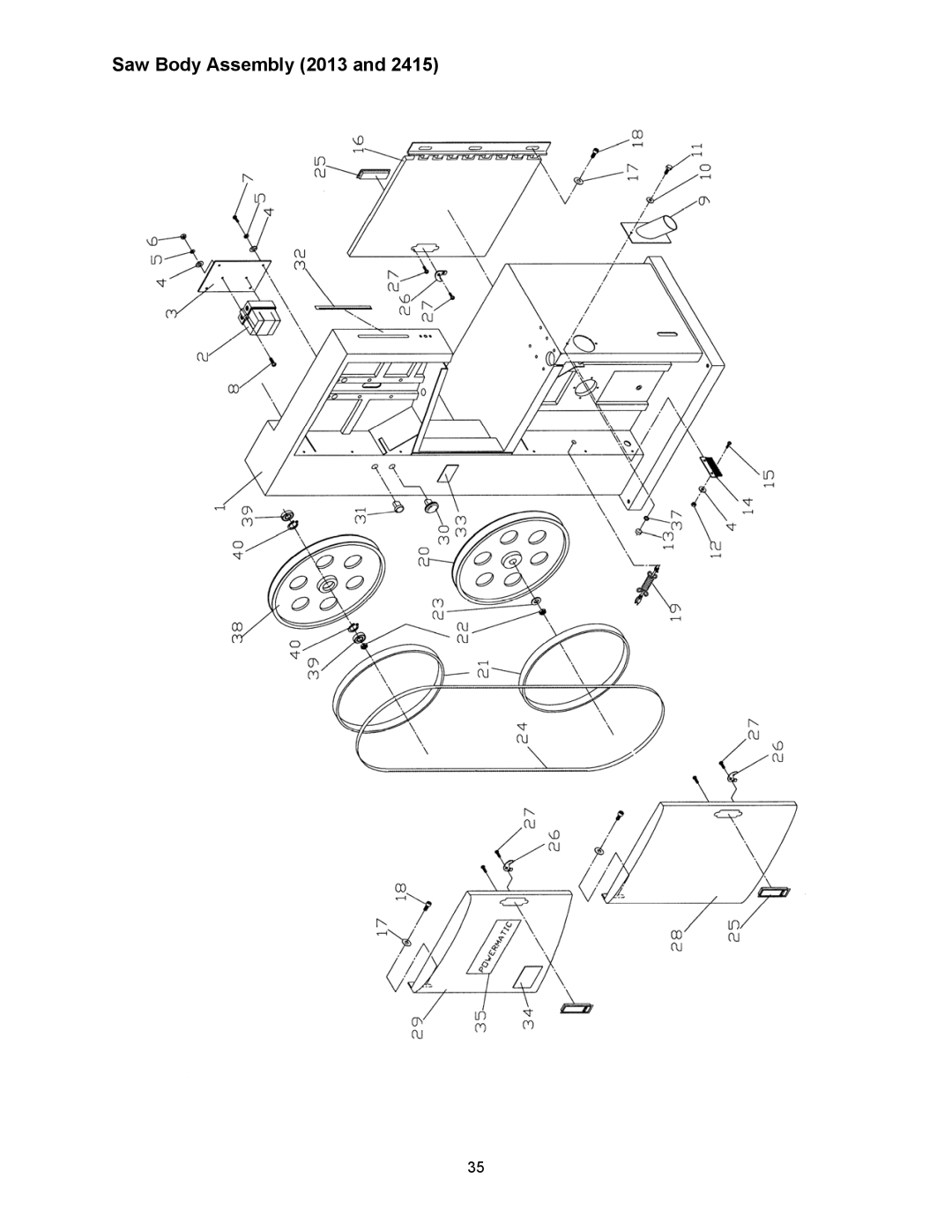 Powermatic 2415 operating instructions Saw Body Assembly 2013 