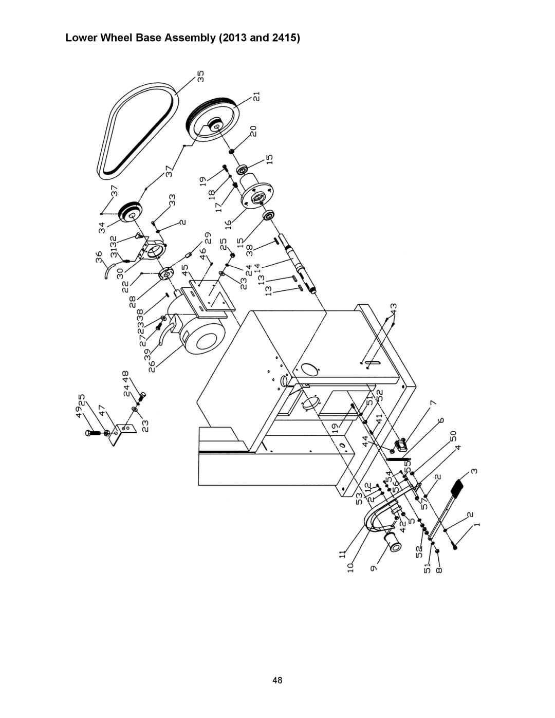 Powermatic 2415 operating instructions Lower Wheel Base Assembly 2013 