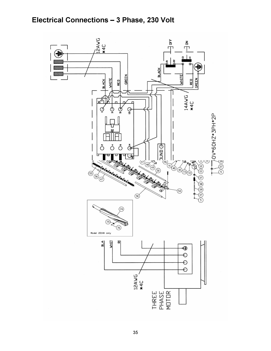 Powermatic 201HH operating instructions Electrical Connections 3 Phase, 230 Volt 