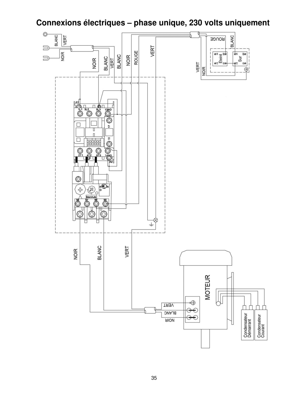 Powermatic 209HH operating instructions Connexions électriques phase unique, 230 volts uniquement 