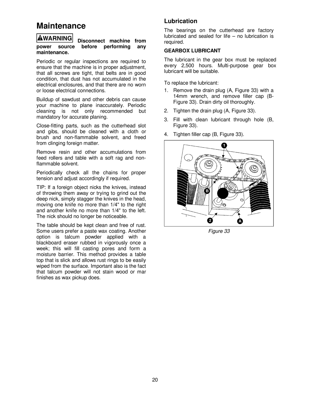 Powermatic 209HH operating instructions Maintenance, Lubrication 