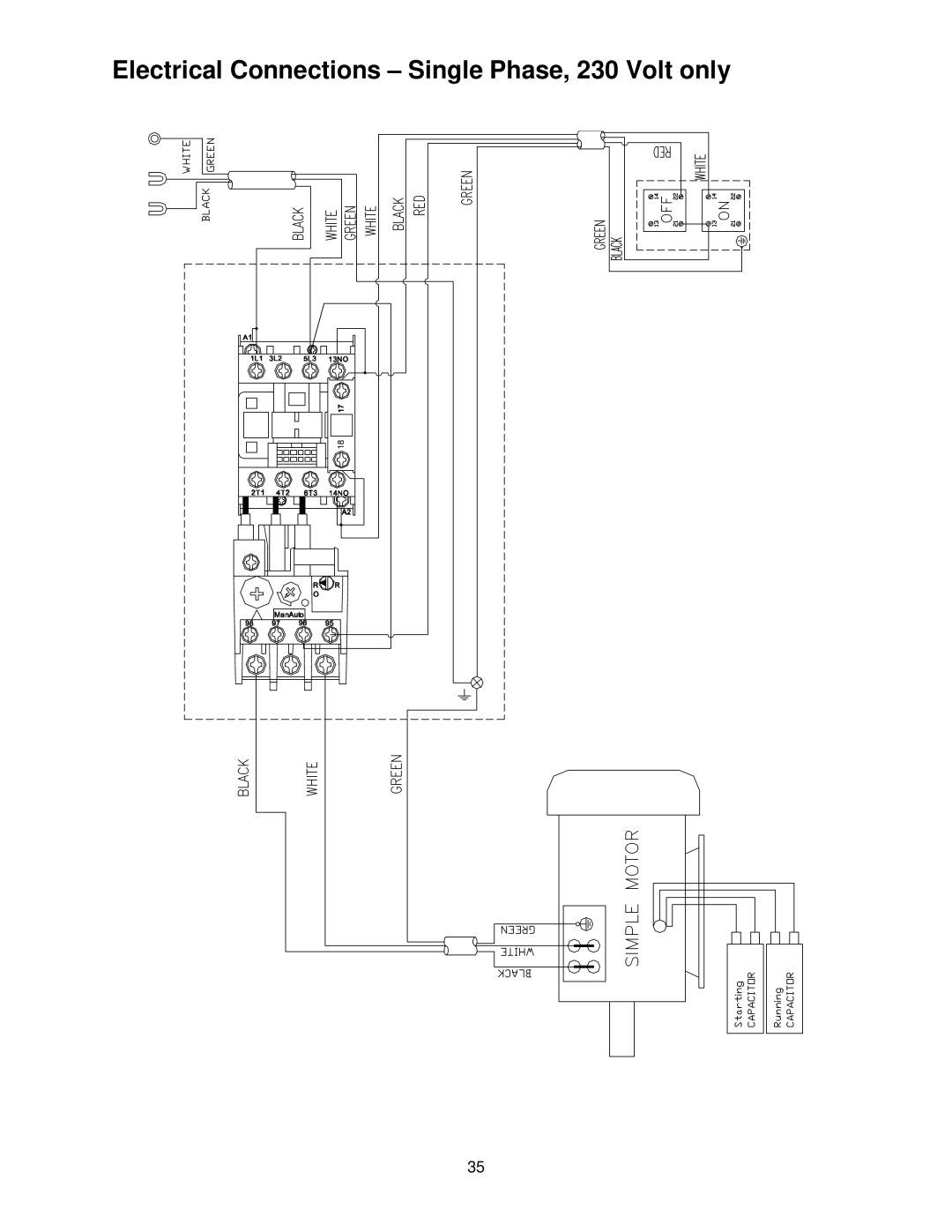 Powermatic 209HH operating instructions Electrical Connections Single Phase, 230 Volt only 