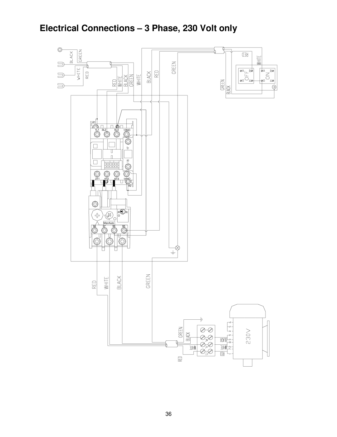 Powermatic 209HH operating instructions Electrical Connections 3 Phase, 230 Volt only 