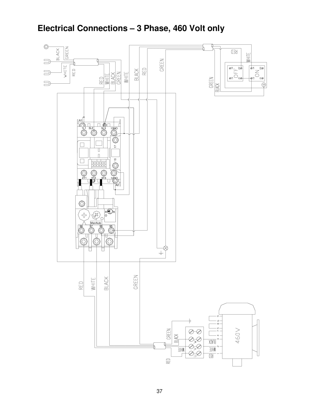 Powermatic 209HH operating instructions Electrical Connections 3 Phase, 460 Volt only 