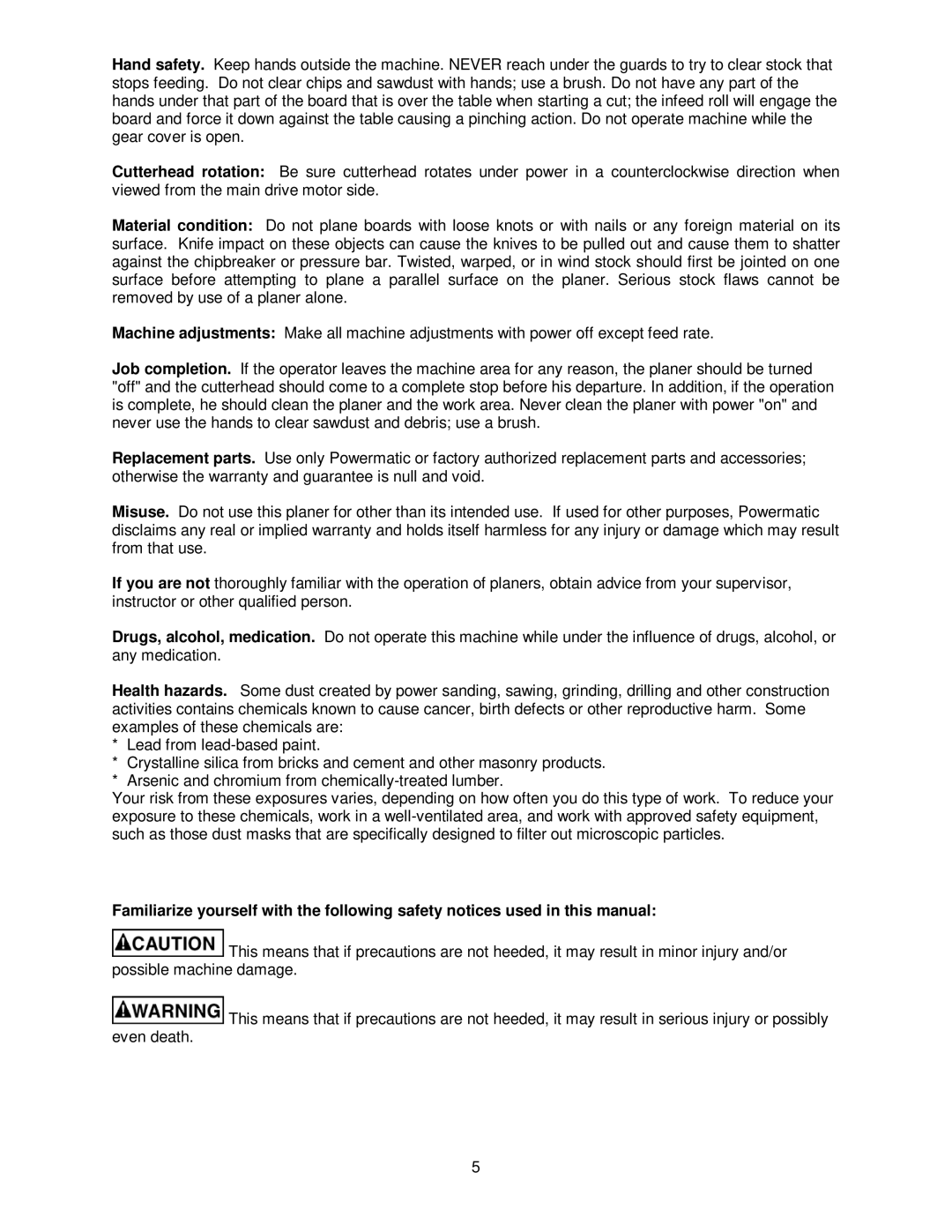 Powermatic 209HH operating instructions 