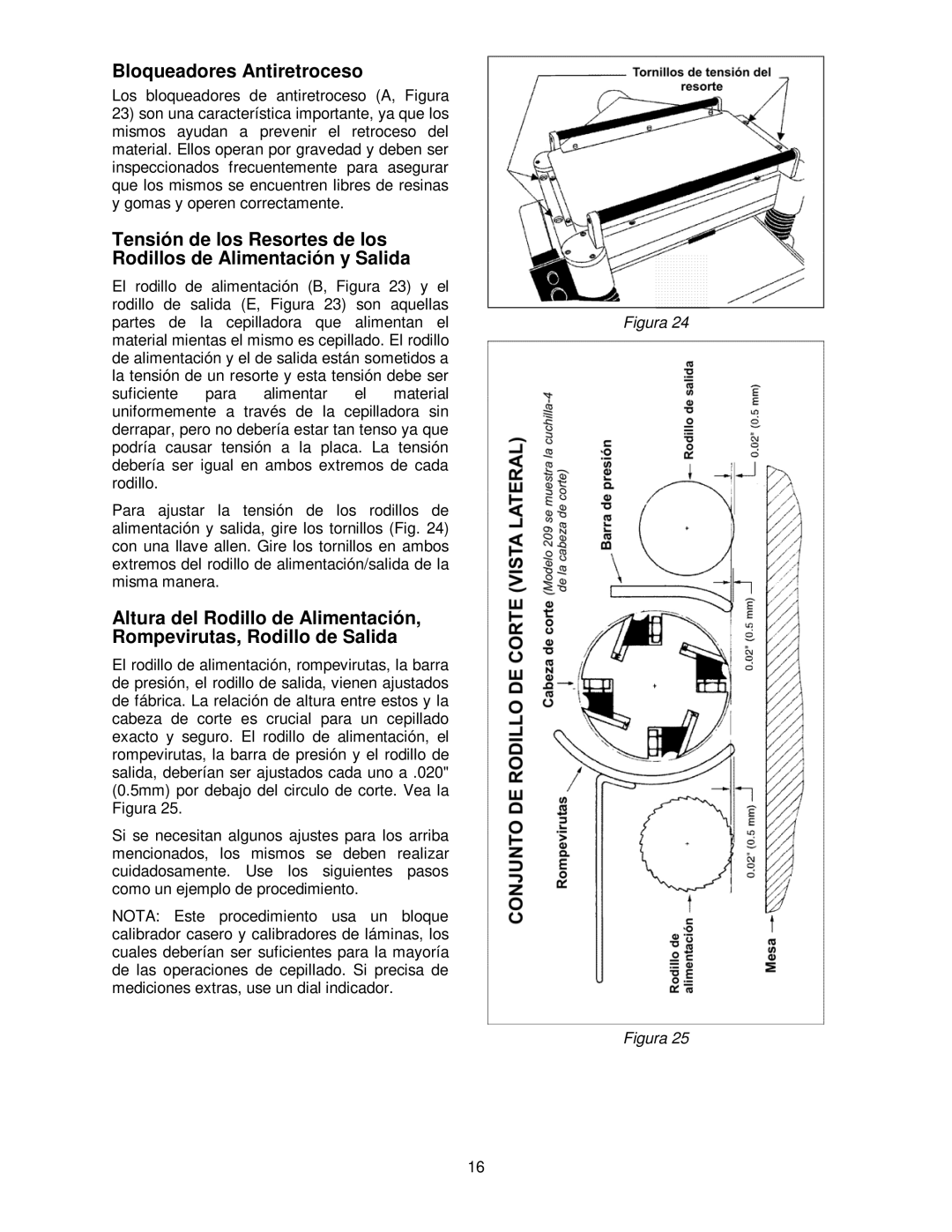 Powermatic 209HH operating instructions Bloqueadores Antiretroceso 