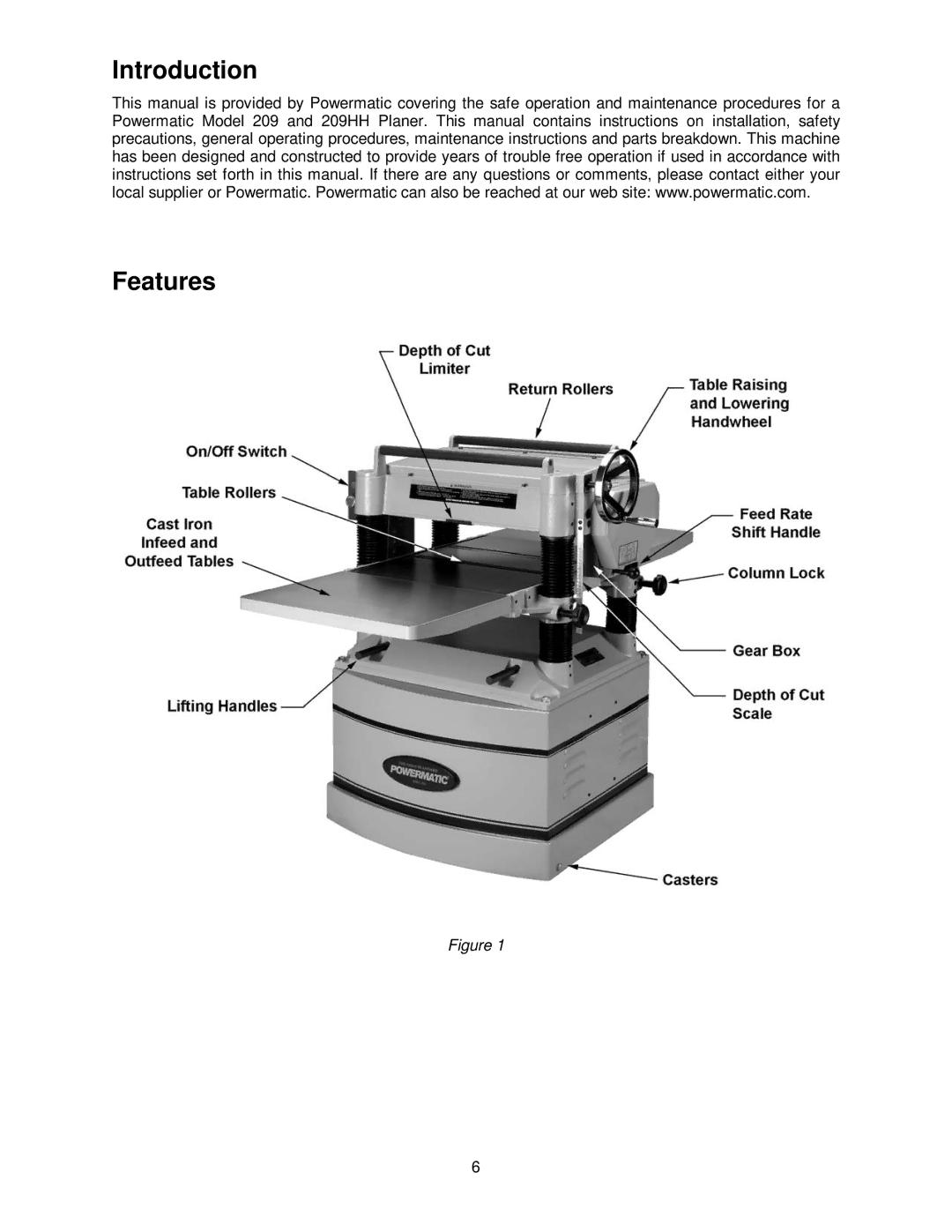 Powermatic 209HH operating instructions Introduction Features 