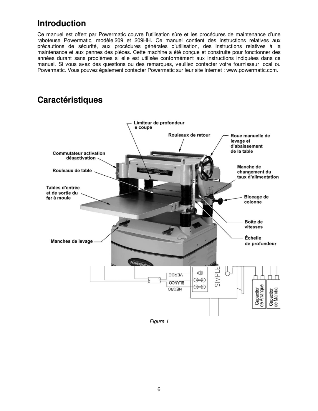 Powermatic 209HH operating instructions Introduction Caractéristiques 