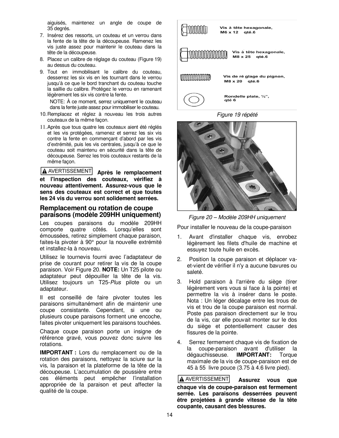 Powermatic 209HH operating instructions Répété 