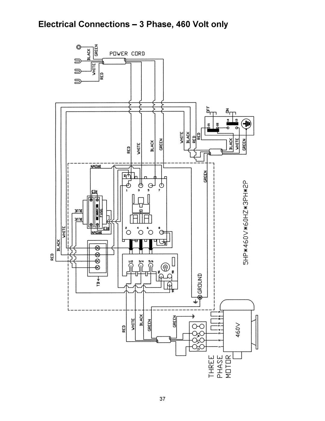 Powermatic 209HH operating instructions Electrical Connections 3 Phase, 460 Volt only 