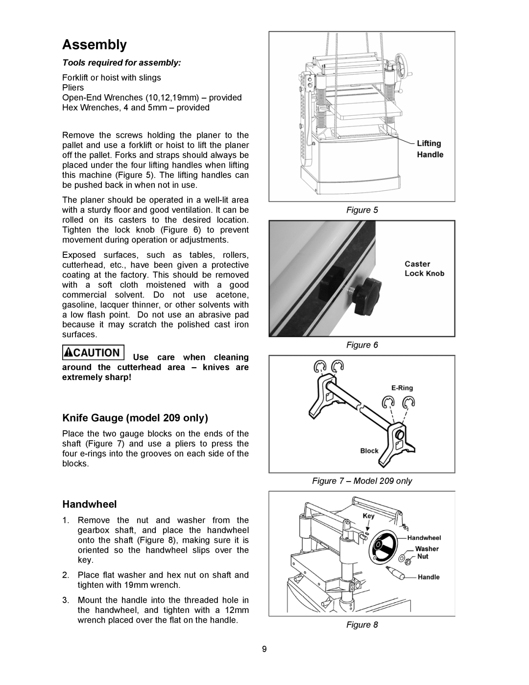 Powermatic 209HH operating instructions Assembly, Knife Gauge model 209 only, Handwheel 