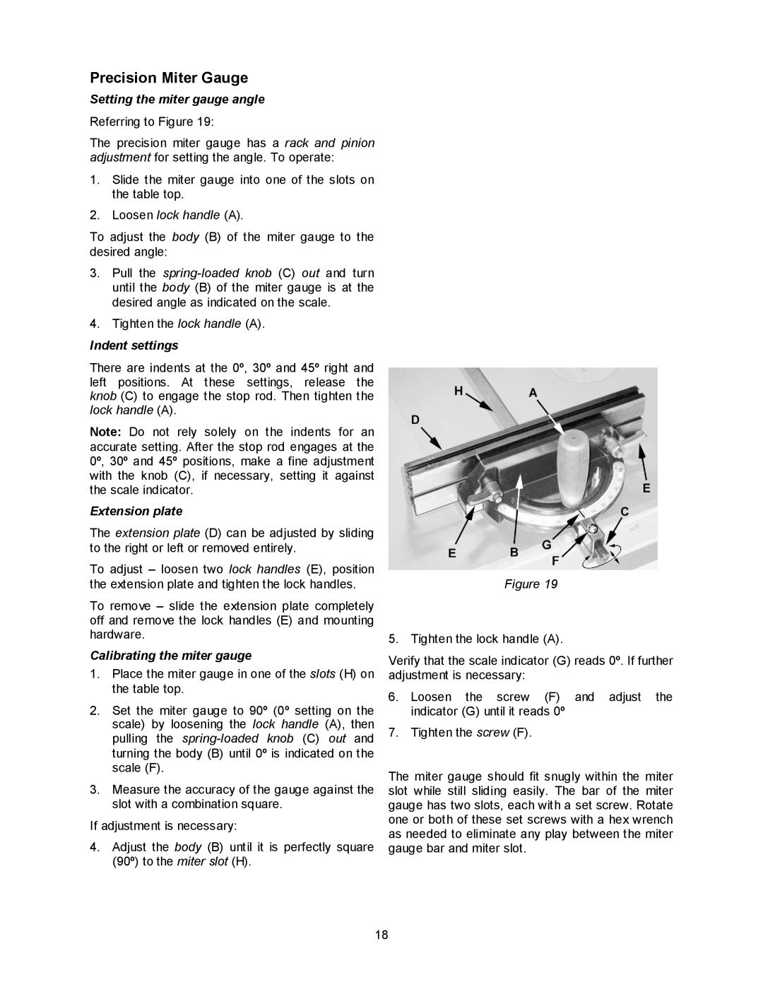 Powermatic 2700 manual Precision Miter Gauge, Loosen lock handle a 