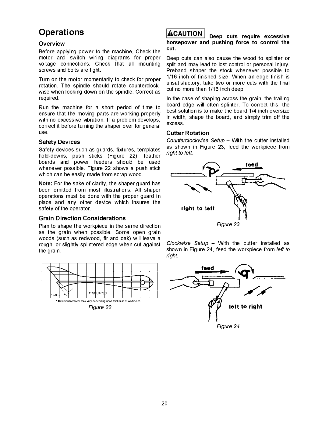 Powermatic 2700 manual Operations, Overview, Safety Devices, Grain Direction Considerations, Cutter Rotation 