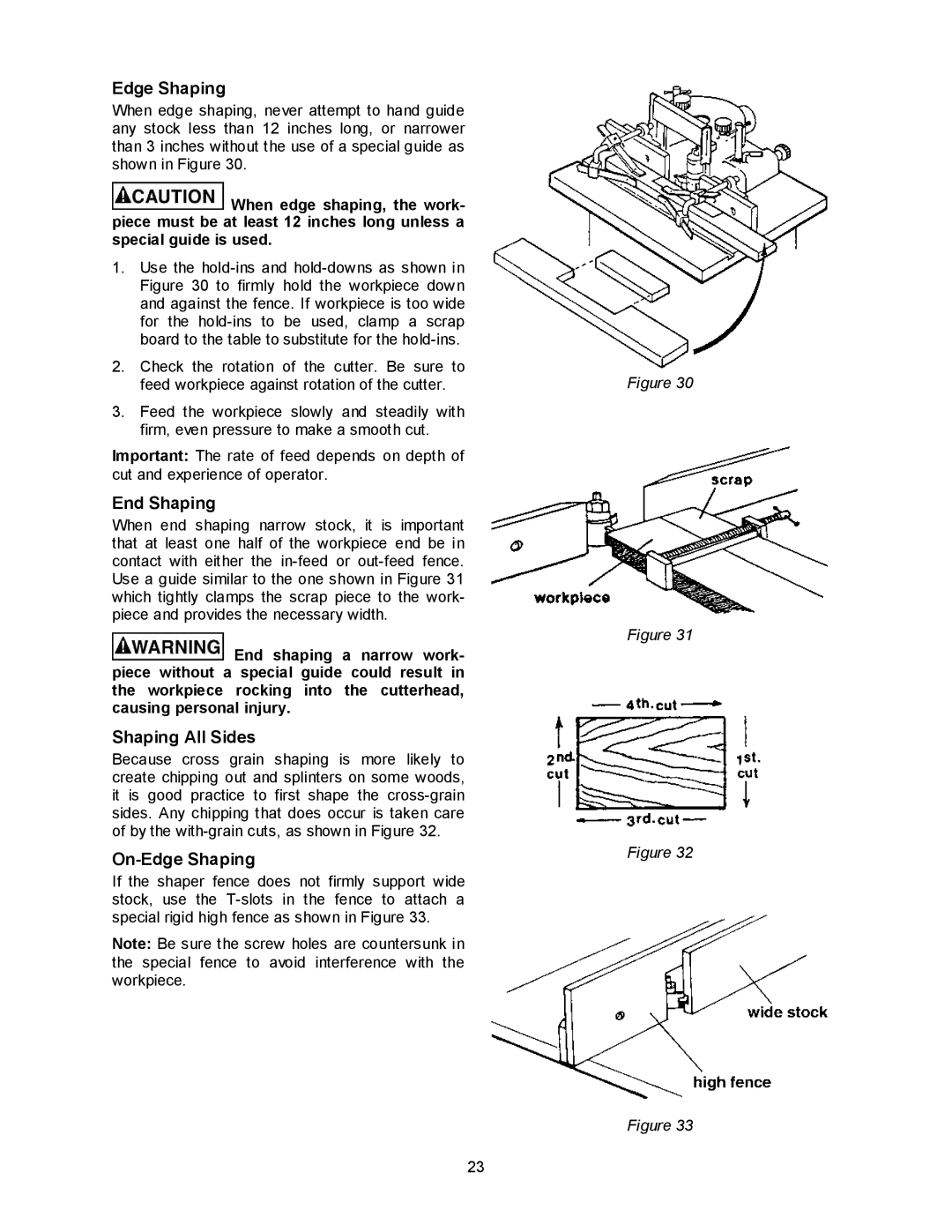 Powermatic 2700 manual End Shaping, Shaping All Sides, On-Edge Shaping 