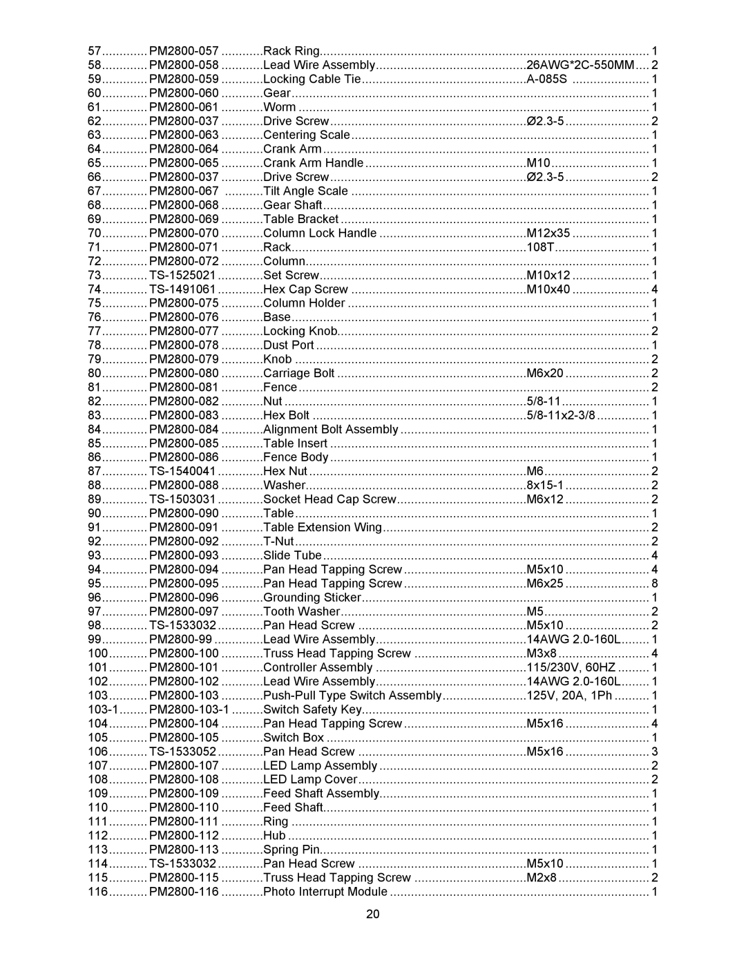 Powermatic operating instructions PM2800-057 