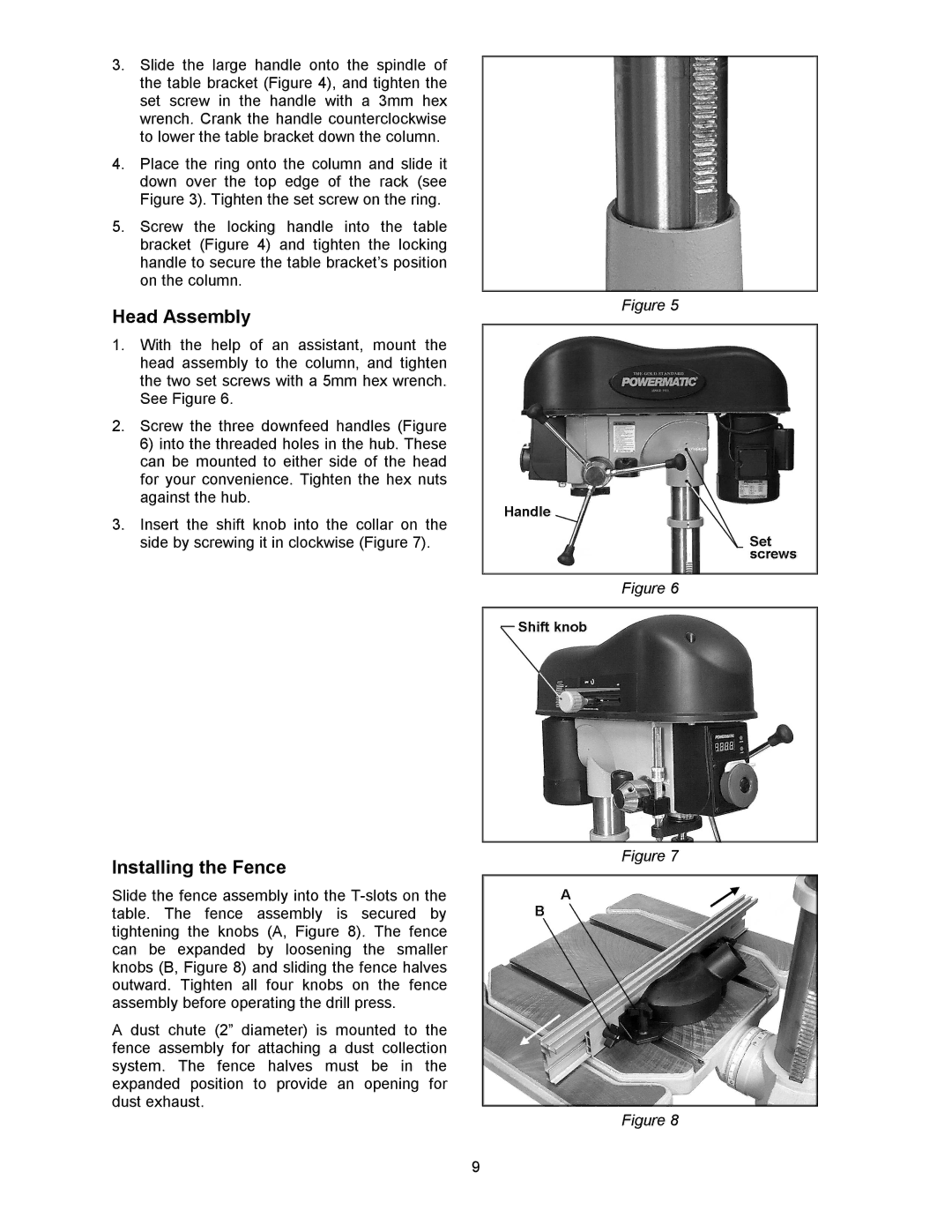 Powermatic 2800 operating instructions Head Assembly, Installing the Fence 