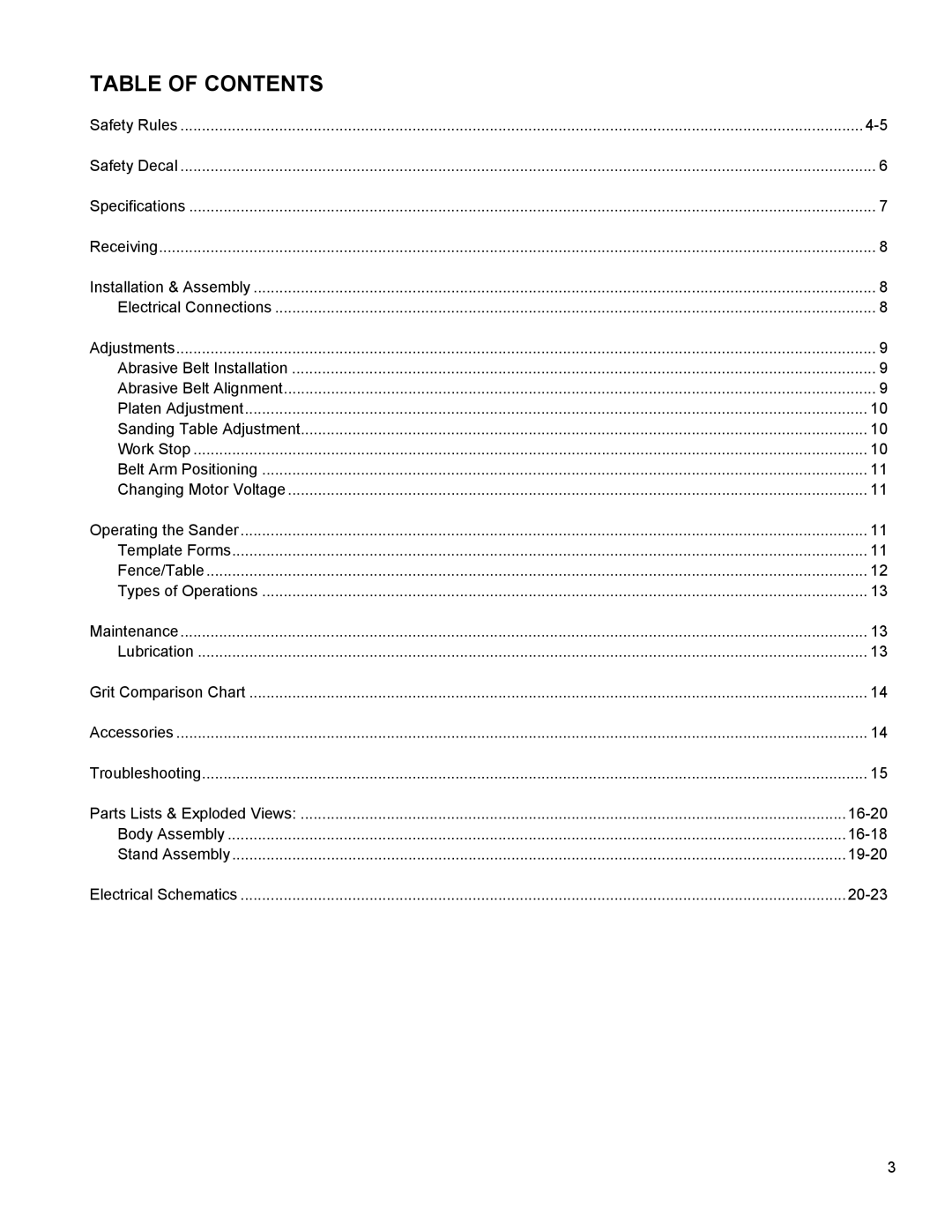 Powermatic 31A instruction manual Table of Contents 