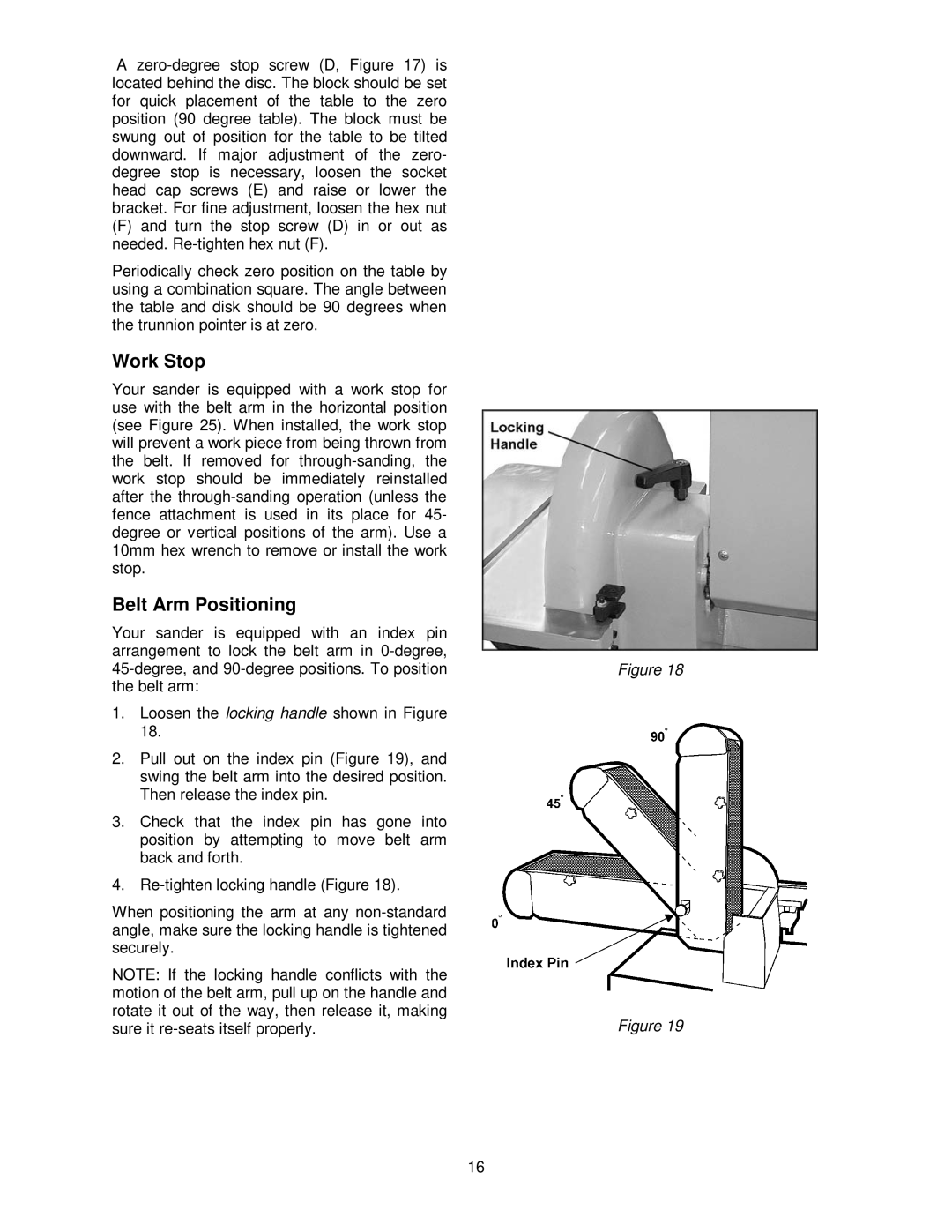 Powermatic 31A operating instructions Work Stop, Belt Arm Positioning 