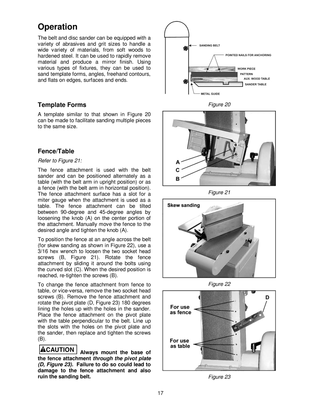 Powermatic 31A operating instructions Operation, Template Forms, Fence/Table 