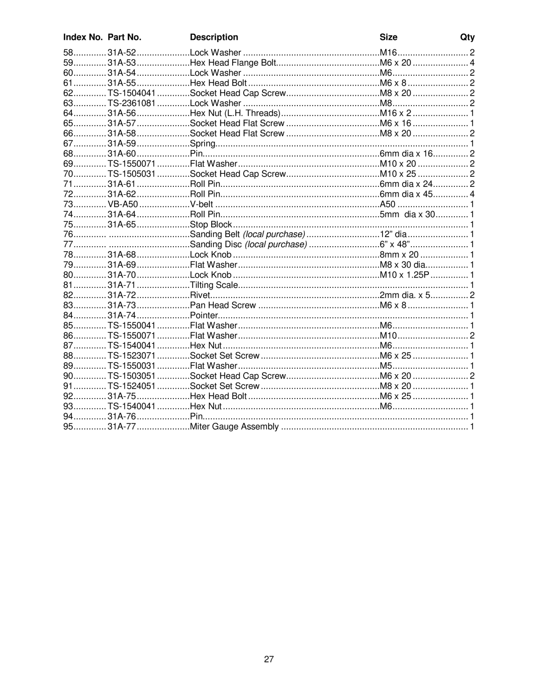 Powermatic operating instructions 31A-52 