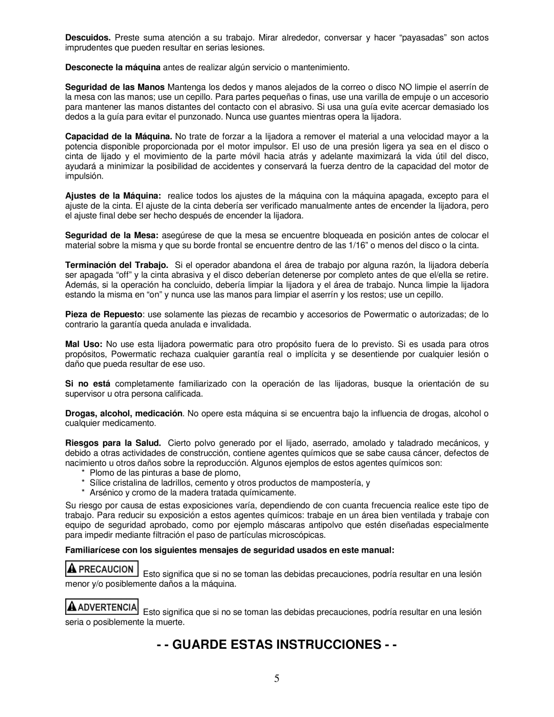 Powermatic 31A operating instructions Guarde Estas Instrucciones 