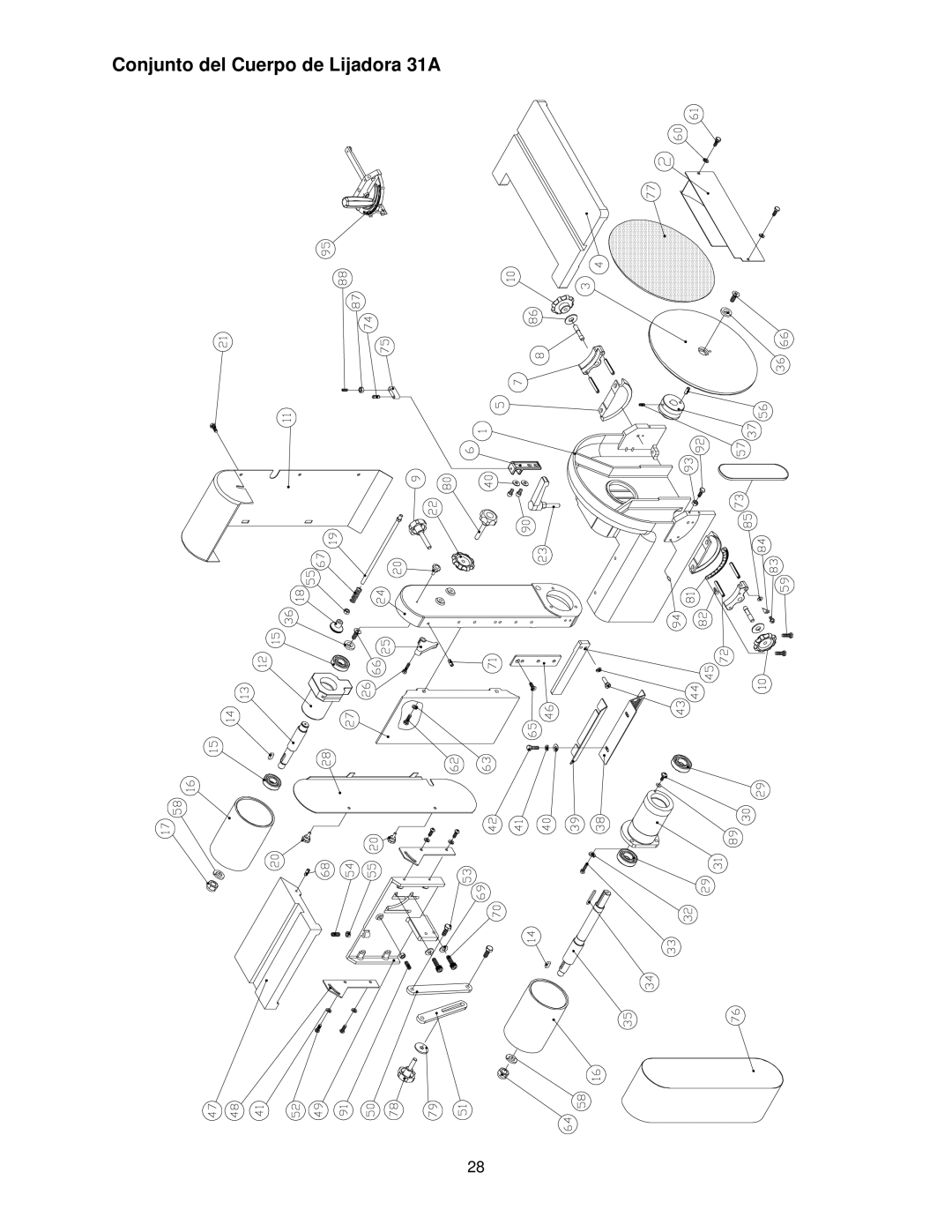 Powermatic operating instructions Conjunto del Cuerpo de Lijadora 31A 