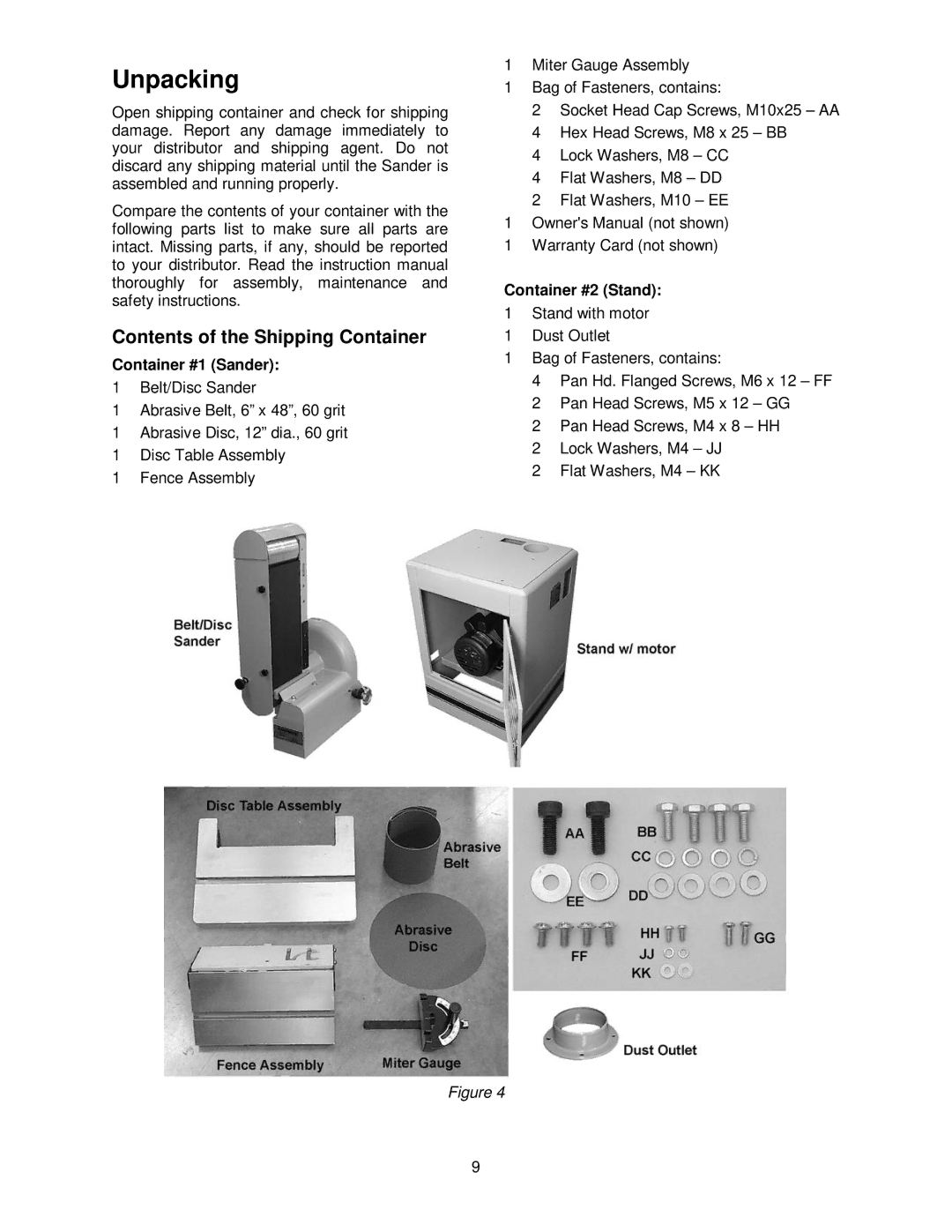 Powermatic 31A operating instructions Unpacking, Contents of the Shipping Container 