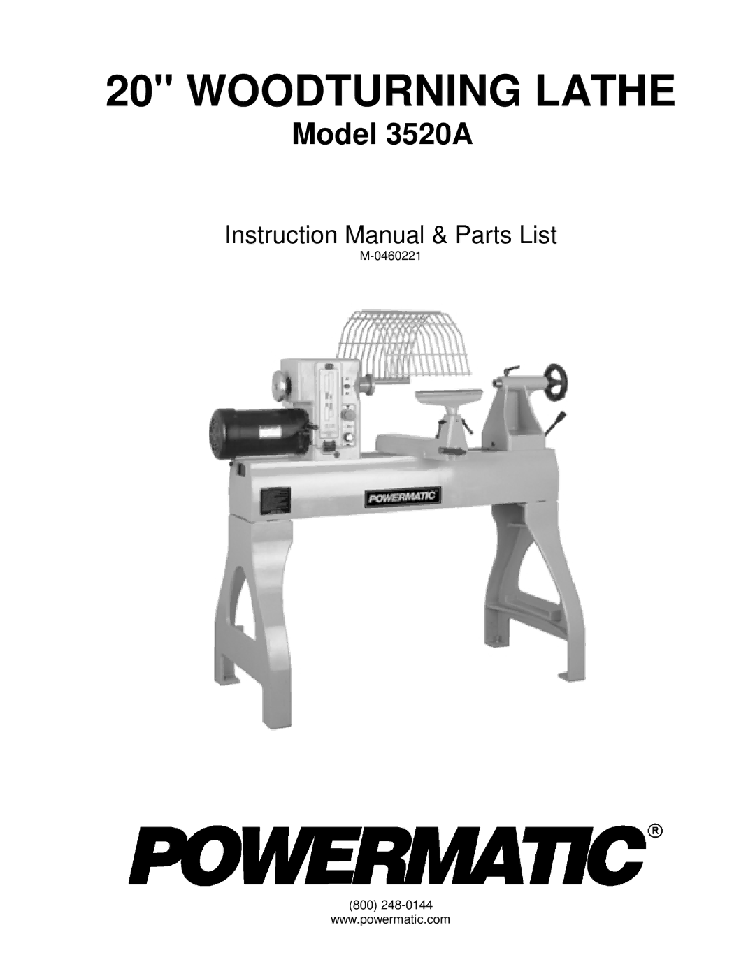 Powermatic 3520A instruction manual Woodturning Lathe 