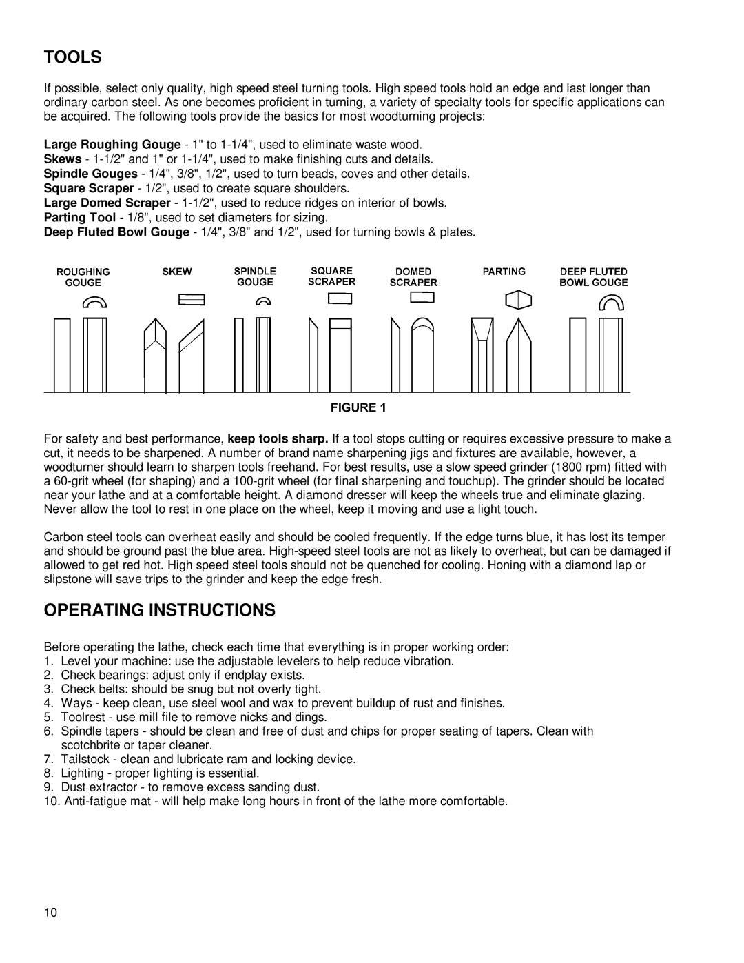 Powermatic 3520A instruction manual Tools, Operating Instructions 