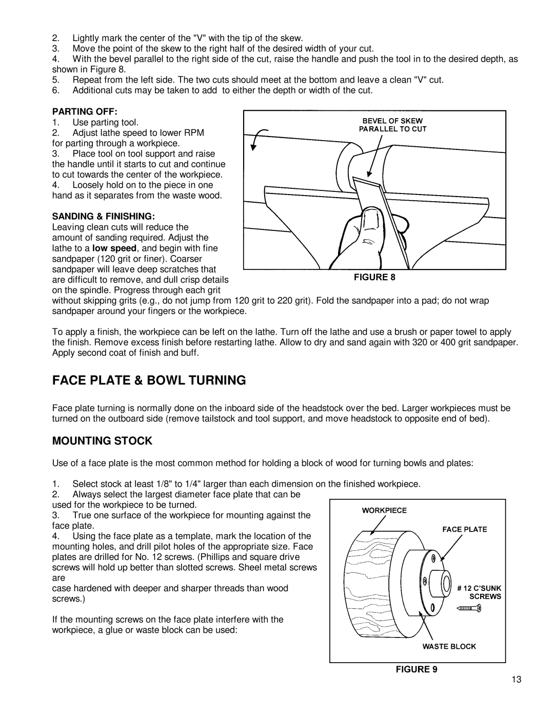 Powermatic 3520A instruction manual Face Plate & Bowl Turning, Parting OFF 